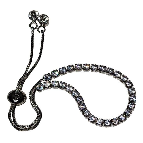 Beautiful Silver Slider Tennis Bracelet Made with Brilliant Swarovski Crystals - Picture 2 of 8